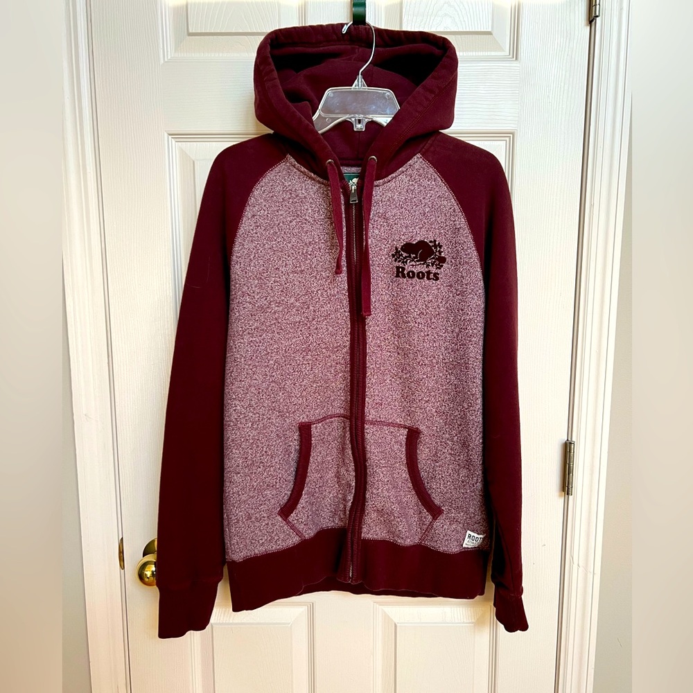 Roots Unisex Maroon/Heathered Full Zip Hooded Sweatshirt.